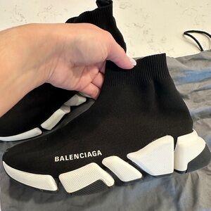 Balenciaga Black and White Knit Sneakers